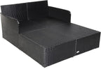 HAPPYGRILL Outdoor Rattan Daybed Patio Loveseat Sofa Set with Padded Cushion Pillows and Sturdy Aluminum Foot, Wicker Patio Furniture for Garden Porch Poolside