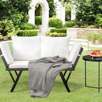 Outvita Outdoor Convertible Couch Sofa Bed, Woven Rattan Patio Furniture Daybed w/Adjustable Armrests, Removable Cushions and Pillows for Porch Pool Balcony