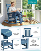 SERWALL Rocking Chairs Set of 2, HDPE Outdoor Rocking Chair, All-Weather Porch Rockers for Patio, Blue