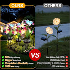 Upgraded Solar Garden Lights, 4 Pack Outdoor Solar Lights, New Round Panel for 40-Hour Runtime, Serve as Outdoor & Indoor Decor, 7-Color Changing Flower Lights, Waterproof for Patio Yard Decoration