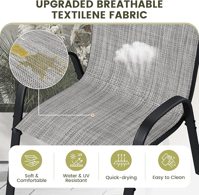 Patio Chairs Set of 4, Stackable Outdoor Dining – Light Grey