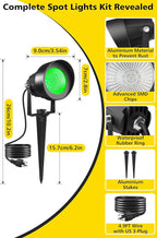 T-SUN Green Spotlight Outdoor, Waterproof LED Landscape Lighting with US Plug, Easy Install 270° Adjustable Outdoor Spot Lights for Garden Tree Yard Decor, 2 Pack