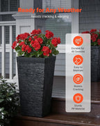 VEVOR Set of 2 Tall Planters for Outdoor Plants 23 inch, Black Tall Planter for Indoor Plants, Modern Planters for Front Porch Patio Balcony, Plant Container Flower Pots with Built-in Drainage
