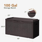 Flamaker Deck Box with Cushion 100 Gallon Waterproof Resin Storage Box with Air Rod Indoor Outdoor Lockable Storage Bench for Patio Furniture, Tools, Pool Accessories (Deep Brown)