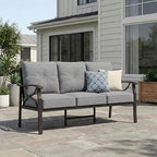 RoyalCraft Patio 3 Seats Sofa, All-Weather Outdoor Couch, Patio Furniture Sofa,Khaki Metal Furniture with Gray Cushions