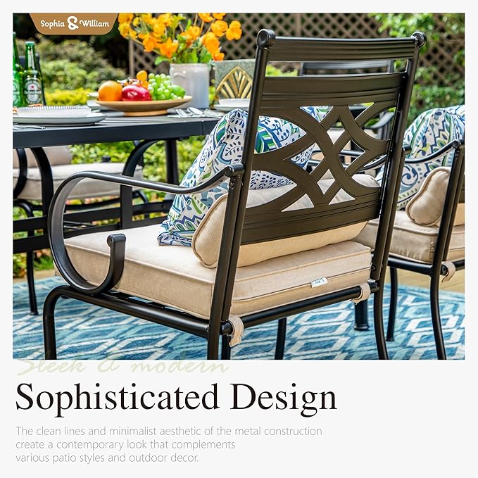 Sophia and William Outdoor Patio Dining Set for 6, Outdoor Table and Chairs, Removable Seat Cushions, 59" Black Patio Dining Table