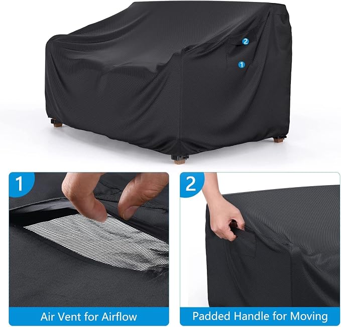 Sofa Cover for Patio Furniture, Black Oxford Waterproof, 104-Inch