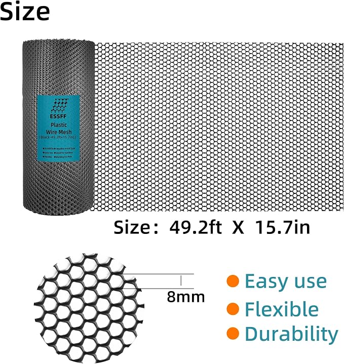 Black Polyethylene Decorative Fence Netting, 15.7 in x 49.2 ft Roll