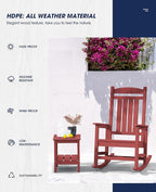 KINGYES Outdoor Rocking Chair Set of 2, High Density Polyethylene Patio Rocking Chairs with 330lbs Support for Adults, Dark Red