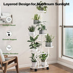 Plant Stand with Wheels 6 Tier Metal Flower Shelf for Indoor Outdoor Corner Multiple Plants Holder Rack for Bedroom Living Room Garden Balcony Yard White (White, 6 Tier)