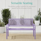 Best Choice Products Outdoor Bench 2-Person Metal Steel Benches Furniture for Garden, Patio, Porch, Entryway w/Geometric Backrest, 790lb Capacity - Lavender