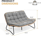 Crestlive Products Outdoor Loveseat 2PCS, Patio Conversation Set, All-Weather Boho Rattan Patio Furniture with Soft Cushion for Balcony, Poolside, Backyard (Without Table)