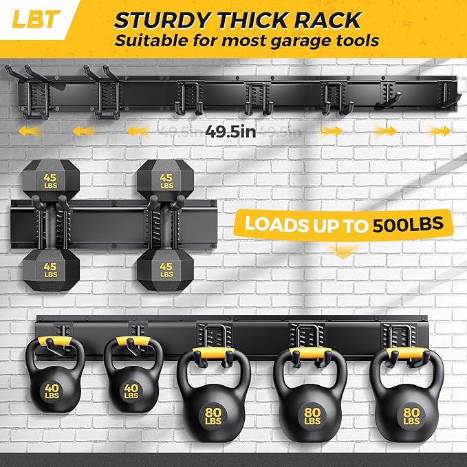Storage Rack Wall Mount Garage Tool Organizer, 49.5 in, Black