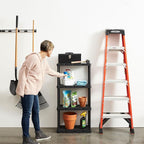 Gracious Living Light Duty Storage Shelves, Knect-A-Shelf 4-Shelf Ventilated Shelving Rack Organizer for Home, Garage, Basement & Laundry, Black