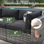 Aoxun 8 Piece Patio Furniture Set with 44'' Fire Pit Table Wicker Rattan Patio Conversation Set Outdoor Sectional Sofa Set with Coffee Table, Grey/Black (Waterproof Cover Included)
