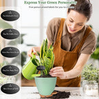 Self Watering Pots for Inoor Ourdoor Plants 8/7/6.5/6/5 Inch Plastic Planters with Drainage Holes & Water Level Indicator, Decorative House Flower Nursery Planting Pots with Saucers(Green)
