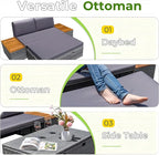 Greesum Outdoor Daybed Set Multifunctional Wicker Lounge Bed Furniture with Two Side Tables, Cushions, Storage Bench for Porch Lawn Patio Beach, OneSize, Gray