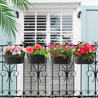 MADHOLLY Railing Planter with Drainage Holes - Sturdy Bucket Pots for Railing Fence, Countryside Style Metal Flower Pots for Herbs Balcony Garden Yard Decor, 4Pcs, Black