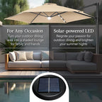 Best Choice Products 10ft Solar LED Offset Cantilever Hanging Market Patio Umbrella, Smooth 360° Rotation, 8 Sturdy Ribs, Easy Adjustment - Sand