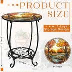 Outdoor Side Table Round Small Mosaic Patio Accent Indoor End Plant Coffee Tea Table for Yard Patio Porch Garden Living Room, Bedroom(Fall Style,14 Inch)