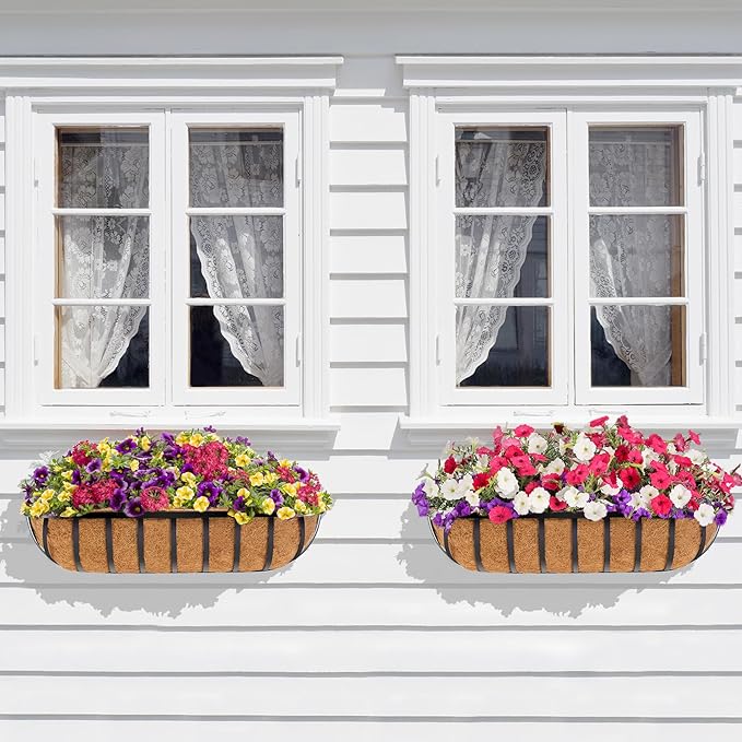 Y&M 24" Coco Liner for Window Box Deck Basket Planter Trough Coconut Fiber Liners, 4pcs Trough Coco Liner Pre-Formed Replacement