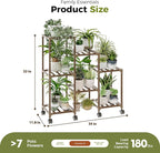 Bamworld Plant Stand with Wheels for Indoor Plants Wood Outdoor Tiered Shelf 3 Tire 7 Potted Ladder Plant Holder Table Pot Stand for Window Garden Balcony Patio Living Room (natureDL)