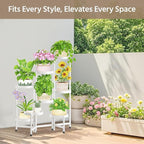 LASZOLA 8 Tiered Folding Plant Stand Indoor for Multiple Large Planter, Tall Heavy Duty Adjustable Rack with Rust Proof Plastic Shelving, Sturdy Vertical Tree Organizer for Narrow Inside Floor, White