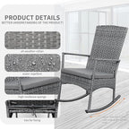 Outdoor Rocking Chair 3 Pieces High-Backed Rocking Chair Patio Rocking Chairs Outdoor Table and Chairs Anti-Slip Cushions Dark Grey