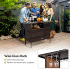 VINGLI Wicker Outdoor Bar Table with 2 Steel Shelves, Sets of Rails, Rattan Patio Storage for Backyard, Poolside, Garden