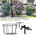 TQVAI 10 Inch Railing Planter - Fit for 1.5 to 3.5 Inches Railing - Adjustable Hanging Planters Outdoor Balcony Deck Flower Pot Holder Metal Baskets for Garden Orchid, Patio Ledge, 3 Pack, Black