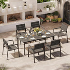 Aluminum Outdoor Dining Set for 6, Patio Table and Chairs Set with Umbrella Hole, 7 Pieces HDPS Outdoor Furniture Sets for Patio, Garden (Gray & Teak)