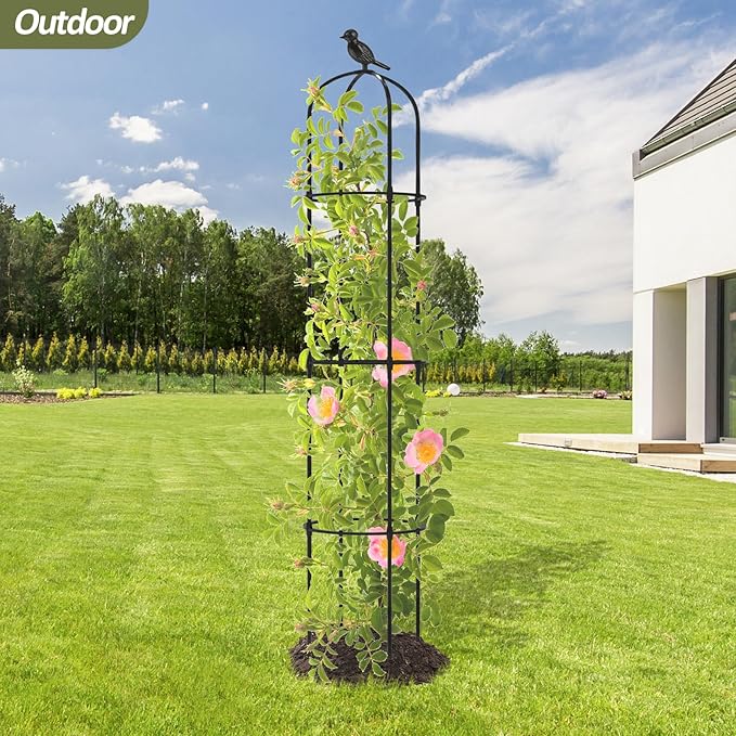 Garden Obelisk Trellis for Climbing Plants Outdoor - 69"(H), Rustproof Trellis with Adjustable Rings, Metal Plant Support for Potted Vines, Garden Trellis Use for Outdoor or Indoor(2 Pack)