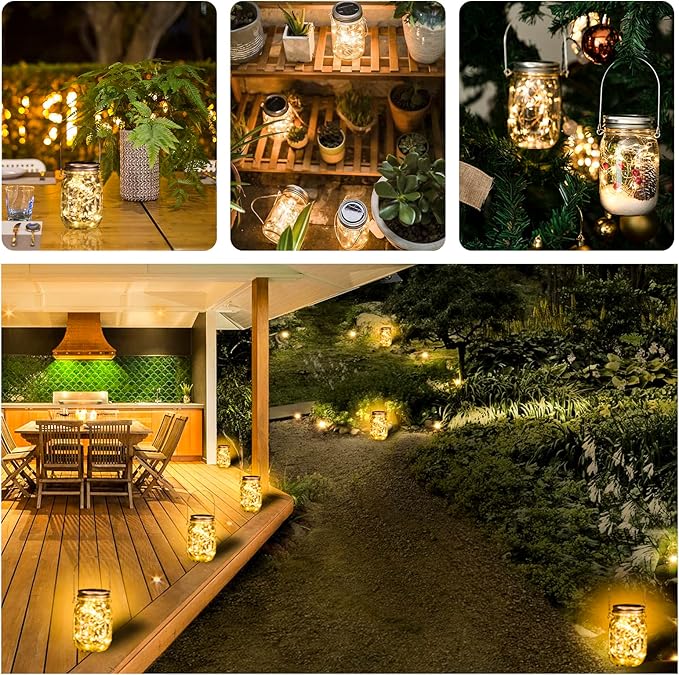 Solar Lanterns, 8 Pack Mason Jar Lights with Warm White LEDs