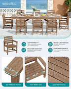SERWALL 9 Piece Outdoor Dining Set, 84" HDPE Outdoor Table and Chairs for 8，All Weather Patio Furniture Set with Umbrella Hole for Backyard, Garden, Brown