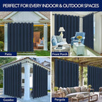 PureFit Outdoor Curtains for Patio Waterproof Weatherproof, UV Resistant Outside Curtains for Gazebo, Front Porch, Pergola, Sun Blocking Privacy Curtain, 120W x 95L inch, 1 Panel, Navy Blue