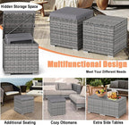 RELAX4LIFE Wicker Outdoor Storage Ottoman - 2-Piece Rattan Footstool w/Removable Cushion, Multipurpose Footrest Foot Stool Seating, Set of 2 Outdoor Ottomans for Patio Deck (Mix Grey-Grey)