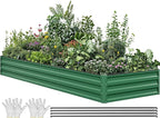 YITAHOME 144x48x12 in Galvanized Raised Garden Bed Kit, Large Metal Planter Box with Gloves, Safety Rubber & Support Rod, Outdoor Flower Bed for Plants Vegetables, Green