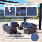 Kullavik 14 Pieces Outdoor Patio Furniture Set PE Wicker Rattan Sectional Sofa Patio Conversation Sets,Navy Blue