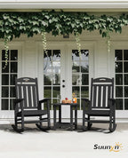 Oversized Outdoor Rocking Chairs Set of 4, High Back Porch Rocker Chair, HDPE All Weather Resistant Rocking Chairs for Patio, 380lbs Weight Capacity, Black