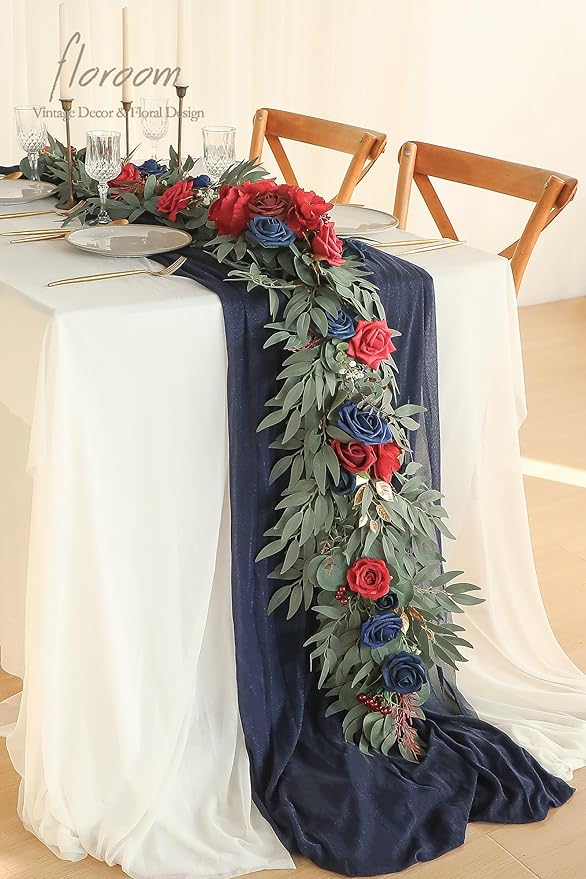 Artificial Flower Garland, 6ft Faux Silk Eucalyptus Vine in Dark Red