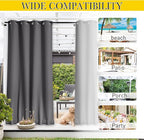 NICETOWN 2 Panels Weighted Blackout Curtains for Patio Waterproof, Top & Bottom Grommet & Back Tab Fixed Outdoor Curtains Windproof Drapes Thermal Insulated for Porch, W84 x L84, Grey