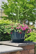 Garden Elements Indoor/Outdoor Glazed Brushed Happy Plastic Planter, Large, Dark Teal, 15"