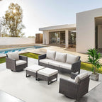 Belord Wicker Patio Furniture 5 Piece Outdoor Sofa Set, Oversize Outdoor Swivel Rocker Chairs with Rattan Ottomans, Conversation Sets Patio Furniture Come with Removable Cushion Beige, Anti-Rust Frame
