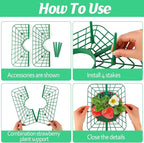6 Sets Strawberry Plant Support with Mesh Cover - Square Gardening Frame, Animal Barrier, Iron Stakes & Storage Bag for Healthy Strawberries, Tomatoes, Veggies (Green) (6 pcs)