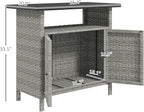Outsunny Wicker Outdoor Storage Cabinet, Rattan Outdoor Bar Table with 2 Doors and Shelf, Outdoor Buffet Cabinet Sideboard with Metal Slatted Countertop for Poolside, Patio, Backyard, Gray