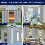 PureFit Outdoor Curtains for Patio Waterproof Weatherproof, UV Resistant Outside Curtains for Gazebo, Front Porch, Pergola, Sun Blocking Privacy Curtain, 52W x 120L inch, 1 Panel, Light Gray