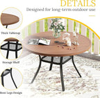 VICLLAX Patio Dining Set for 6, All Weather Metal Outdoor Furniture Set- 47" Round Patio Table and Chairs, Walnut Tabletop and Brown Fabric