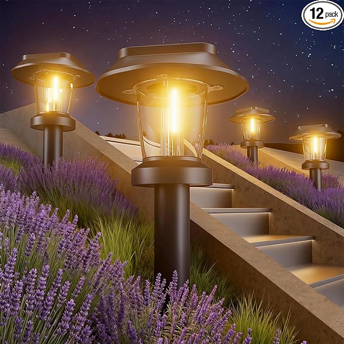ALEPOD Solar Pathway Lights Outdoor - 12 Pack Solar Powered Garden Lights Waterproof IP65, Decor Landscape Lighting with Three Lighting Modes for Yard, Lawn, Walkway, Driveway, Warm White
