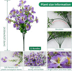 12 Bundles Artificial Pansy Flowers for Outdoor, Faux Silk Pansies Spring Flowers Outside for Planter Front Door Porch Patio Yard Window Box Home Decor (White Purple)