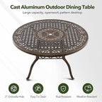 Outdoor Patio Dining Table - All-Weather Cast Aluminum 54.5" x 28.5“ Round Patio Table with 2" Umbrella Hole for Balcony Lawn Garden Backyard